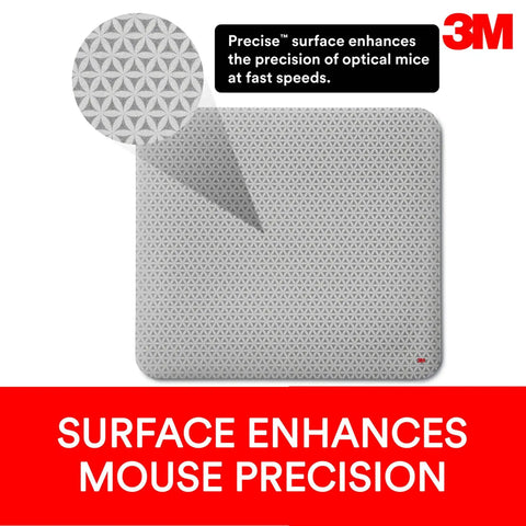 3M mouse pad with a precise textured surface showing enhancement for optical mouse precision at high speeds, close-up view.