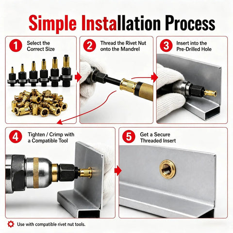 Heavy Duty Carbon Steel Rivet Nut Tool Set With M3 To M12 Mandrels And Nuts For Fast Fastening Jobs On Cars And Home Repairs That Really Get The Job Done Right, installation steps
