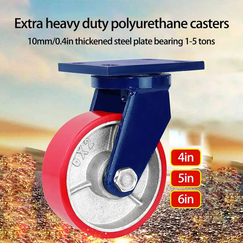 Heavy Duty Caster Wheels Set Of 4 With Precision Ball Bearings For Smooth Cruising Action and Secure Locking Features showing 4-inch caster
