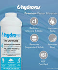 Inline Water Filter For Ice Makers Fridges Dishwashers And RO Setups With One Quarter Inch FPT Threaded Connection NSF Certified Fittings Not Included Removes Odors And Off Tastes For Fresh Water bottle with benefits listed.