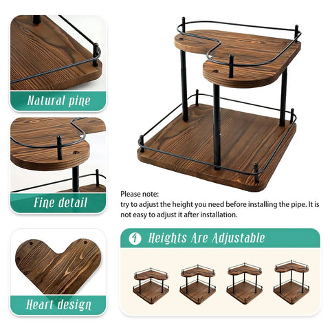 Two Tier Wooden Spice Rack Organizer With 360 Degree Rotating Lazy Susan, 11.8 Inch Large Capacity Countertop Shelf, Pine Wood
