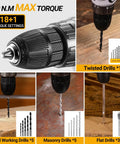 Image of 20V Cordless Power Drill Kit with torque settings and various drill bits for DIY home repairs and furniture assembly