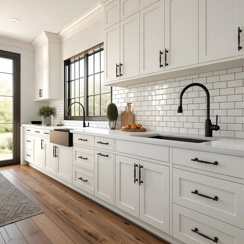 Modern kitchen with Dope Matte Black Cabinet Pulls 6.3 Inch Length With 3.78 Inch Center To Center Hole Spacing Vintage Style.