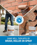 Built Tough Penetrating Brick Sealer And Mortar Waterproofer Blending Silane Siloxane Chemistry 5-gallon kit being applied with brush and roller.