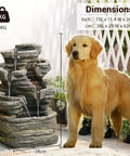 Six Tier Cascading Rock Outdoor Water Fountain with Lights next to a dog, 24.4 inch high, for garden patio backyard deck