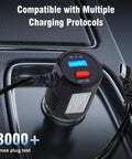Road Ready Dual Port USB C Car Charger pumping out 27W fast charge with 90-degree swivel plug and toggle switch.