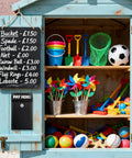 Outdoor toy display with Metal Donation Box With Lock For Wall Mount Secure Cash Deposit Slot Money Drop Box in black.
