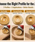 Three Piece Tungsten Carbide Wood Carving Disc Set For Your Angle Grinders With Polishing Pad Fits Four And A Half To Five Inch Grinders Seven Eighth Inch Arbor Includes Vibration Dampening Gaskets For Smooth Cutting Sanding And Shaping flat curved and beveled profiles