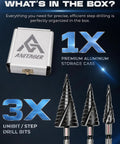 Rugged Step Drill Bit Set With M35 Cobalt HSS TiAlN Coating For Tough Jobs, 3-Piece ANITAGER Pack, aluminum case, hex shank