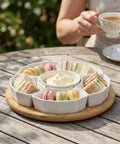 11 Inch Porcelain Lazy Susan Serving Tray Set With 360 Degree Rotating Base And Removable Divided Dishes with sandwiches