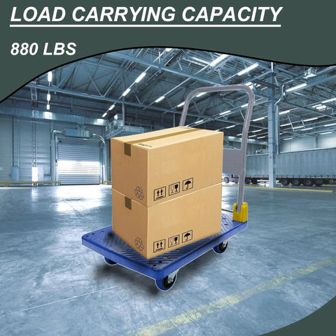 Beast Of A Heavy Duty Foldable Platform Truck With 880 Lb Capacity Anti Skid Deck Swivel Brake Wheels Steel Flatbed Utility Cart For Warehouse Office And Home Use Blue, 880 lbs in warehouse