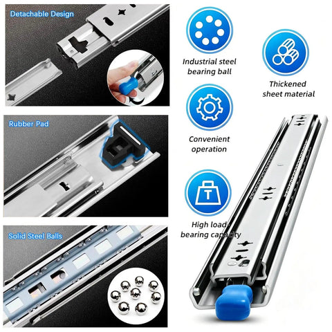 Heavy Duty 3 Fold Full Extension Drawer Slide With Lock Side Mount For Tool Cabinets And Workbenches Built Tough With Lockable Drawer That Stays Put Through Rough Rides 20 Inch 500mm Cold Rolled Steel with features detail image