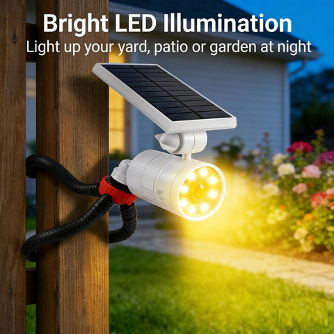Solar Motion Light Outdoor Waterproof 1400LM Security Spotlight With Flexible Tripod, No Drill Mount, Aluminum Floodlight For Camping, Fence And Patio, 9W Battery Powered, White