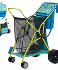 All Terrain Beach Wagon With Oversized Sand Wheels Collapsible Cart With Cooler Bag And Umbrella Holder No Sweat Haul On The Sand Large Mesh Storage 100lb Capacity Great For Camping Outdoor Shopping Blue in folded and open views