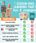 Kids holding Laminated Preschool Poster Set For Toddlers And Kindergartners 16 Colorful Educational Posters For Alphabet Days Months Shapes