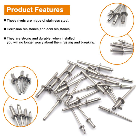 120 Piece 304 Stainless Steel Blind Rivet Assortment Kit Packed With Rust Proof Pop Rivets For Serious Home Repairs And Garage Builds Kickass Corrosion Resistant Fasteners That Grip Tight Under Heavy Stress So Your Projects Stay Locked Down Tight