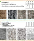 Compatibility guide for carpet types suitable and unsuitable with Carpet Cord Cover And Cable Protector Floor Strip For Commercial Office Carpets 59.06 Ft Black Easy Hook And Loop Cable Management Keeps Cables Neat And Safe From Trip Hazards, featuring loop pile and cut and loop pile carpets.