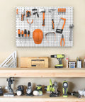Heavy Duty Metal Pegboard Panels 12 By 24 Inches 3 Pack Grey Wall Mounted Tool Organizer Boards for garage with tools hung