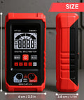 Digital Multimeter With Auto Ranging And NCV Non Contact Voltage Tester, front and side view with size dimensions