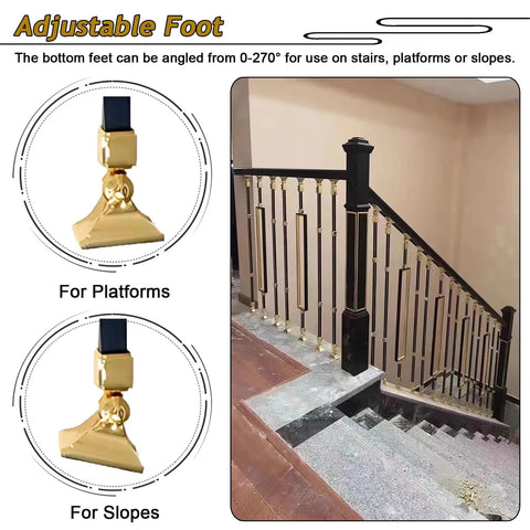 Adjustable Black Stair Railing Spindles Built Like A Tank For No Fuss Mounting Square Aluminum Baluster Posts with adjustable foot.