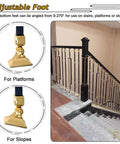 Adjustable foot for Solid Heavy Duty Adjustable Black Square Aluminum Deck Balusters, suitable for stairs or slopes.