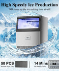 High Capacity Ice Maker Machine For Restaurant And Home That Delivers 110 Lbs Per Day, No Fuss 50 Ice Cubes Per Batch In About 14 Minutes, Stainless Steel, 33 Lbs Ice Storage, Water Filter, Self Cleaning, Under Counter Or Freestanding