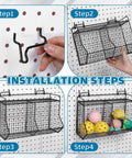 Installation steps of 2 Piece Tiered Pegboard Basket Set With 4 Hooks Black Pegboard Storage System for organized spaces.