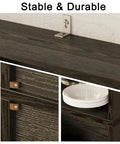Close-up of Industrial Bookshelf With Doors, 6 Tier Floor Standing Bookcase showing durable top and storage for plates.