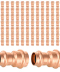 Bulk Box Of One Hundred Professional Grade Copper Press Couplings With Built In Stops, One Inch By Three Quarter Inch Plumbing Fittings for repairs.