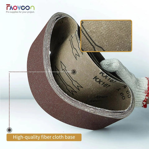 4x36 Sanding Belts For Woodworking Kit, 12 Pcs Belt Sander Paper Set displayed in a roll, showing high-quality fiber cloth base.