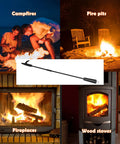 36 Inch Heavy Duty Fire Poker for Fire Pit and Campfire Use Heat Resistant Handle Solid Steel Fire Pit Tool for Fireplace Bonfire Camping Wood Stove Indoor Outdoor displayed with fireplaces, campfires, and wood stoves.