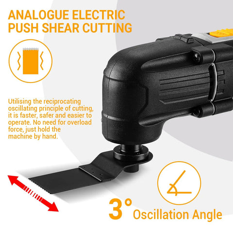 Close-up of Hardcore 2.5 Amp Oscillating Multi Tool Corded Electric Workhorse showing 3° oscillation angle feature.