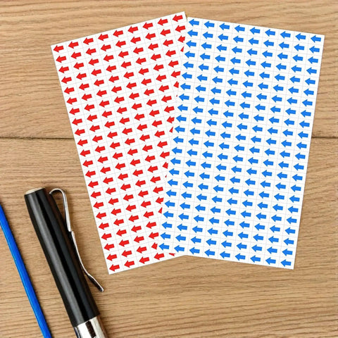 Self Adhesive Arrow Sticker Labels 240 Pack For Office Labeling And Safety Orientation Portable Synthetic Paper Arrow Stickers, red and blue sheets