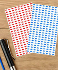 Self Adhesive Arrow Stickers For Office And Lab Labeling, Mini synthetic paper red and blue arrow sheets on desk