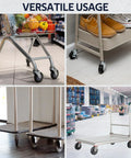 Five Inch Shopping Cart Replacement Wheels Kit displayed on carts and shelving