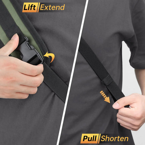 Adjusting strap on Dual Carry Archery Arrow Quiver For Hip And Back, Quick-Detach Silent Buckle, Foldable Ultra Lightweight 200g.