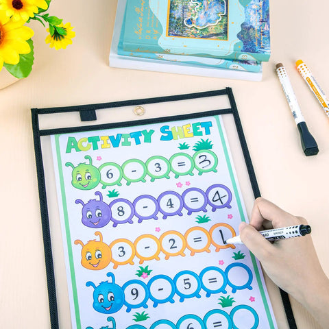 Game Changer Oversized Dry Erase Pocket Sleeves 13 By 10 Inches For 8.5 By 11 Papers And 9 By 12 Worksheets Reusable Clear Plastic