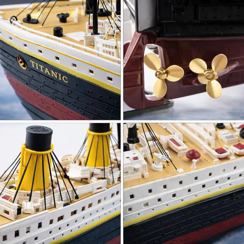 Close-up details of 32 Inch Remote Control Titanic Boat With LED Lights And 2.4 GHz Radio Large RC Cruise Ship for collectors.