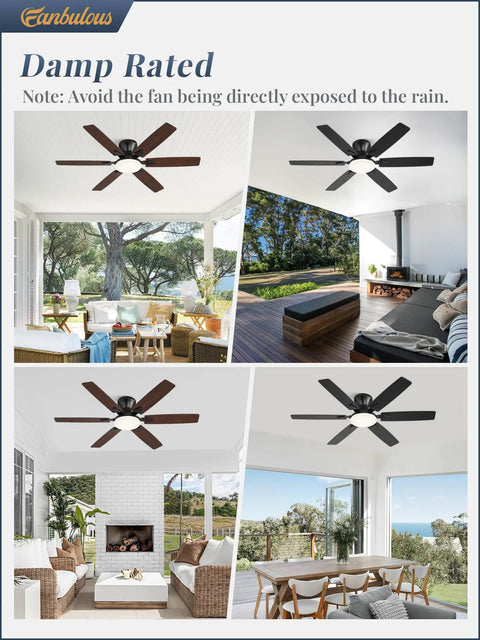 52 Inch Ceiling Fan With Lights And Smart App Remote 6 Blade Dope High Airflow Dimmable 5CCT LED in various room settings