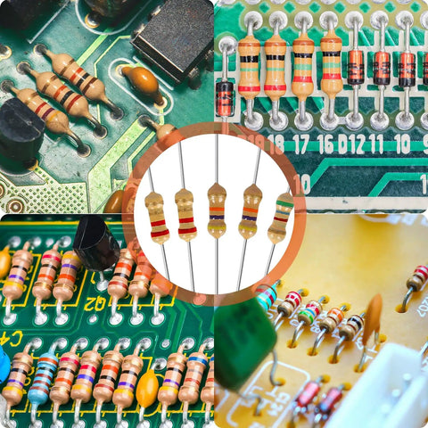 Massive 1000-Piece Resistor Kit with resistors on circuit boards, 25 values from 1 Ohm to 1 Megohm, carbon film, 1/4W, 5% tolerance