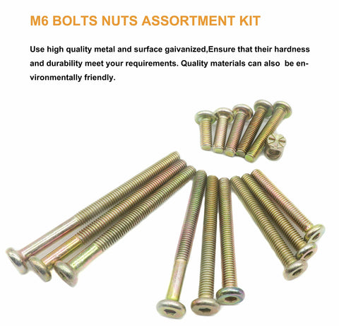 Crib And Baby Bed Hardware Replacement Kit With 114 Pieces Of M6 Hex Drive Socket Cap Bolts And Barrel Nuts Covering 14 Sizes
