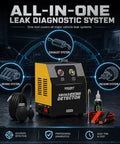 No Sweat Garage Boss Auto Smoke Leak Detector Machine Pumping Heavy Dense Fog Streams For Locating Silent Micro Leaks Inside Evaporative Intake Systems For Home Mechanic Projects displayed on a dark workshop background.