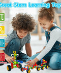 Children playing with Stem Building Toys Set With 125 Pieces For Ages 3 4 5 6 7 8 And Up Boys And Girls Creative Engineering Blocks.