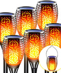 Sun Powered Solar Torch Lights Outdoor Flickering Flame 3 In 1 Detachable Hanging Lanterns No Wiring Auto On Off IP65 Waterproof Tiki Torches For Garden Path Patio Yard Decor 6 Pack