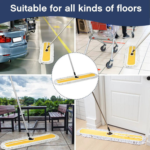 Pro Grade Heavy Duty 2 Pack Industrial Dust Mops With Swivel Heads And Extended Handles for versatile floor cleaning.