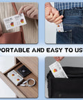 Giaceaw 500ct lens wipes, individually wrapped; four views show purse pull, jeans pocket, desk kit, bag pocket.