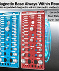 88 Size Thread Checker For Nuts Bolts And Pipe Threads With 6 NPT Sizes From One Sixteenth To Three Quarters Inch Includes 30 Metric Sizes M2x0.4 To M24x3.0 And 30 Standard Threads Quick Fit Gauge For Fast Pro DIY Repairs, magnetic steel thread checker set on wall