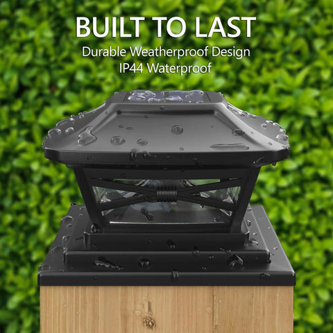 Renaissance Solar Outdoor Post Cap Lights With Included Bases For 4x4 5x5 And 6x6 Posts, Bright LED Warm White, Slate Black