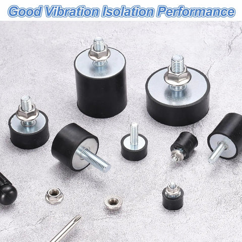 8 Pack M5 Thread Rubber Mounts Vibration Isolators Cylindrical Shock Absorbers With Studs 15 By 10mm And Non Slip Nuts, black rubber