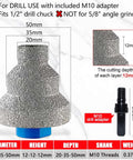 Front view of diamond core drill bit with M10 adapter; tile hole saw kit 20/35/50 mm for 1/2" drill chuck.